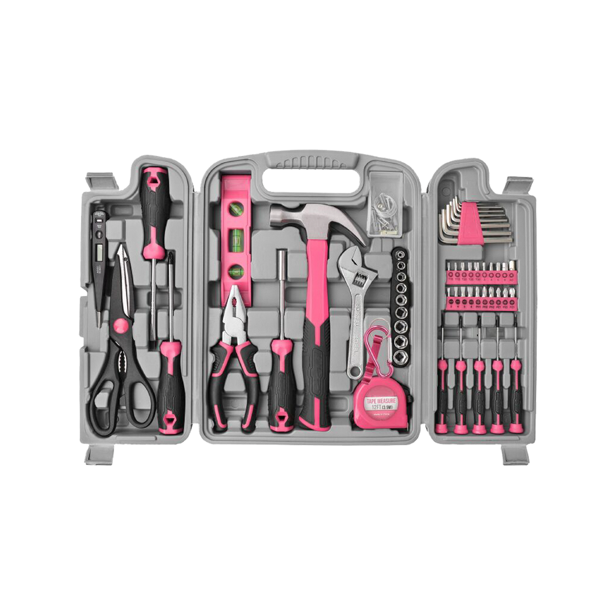 56個ピンクホームツールキット基本的なハンドツールボックス修理完全なツールセット女性用